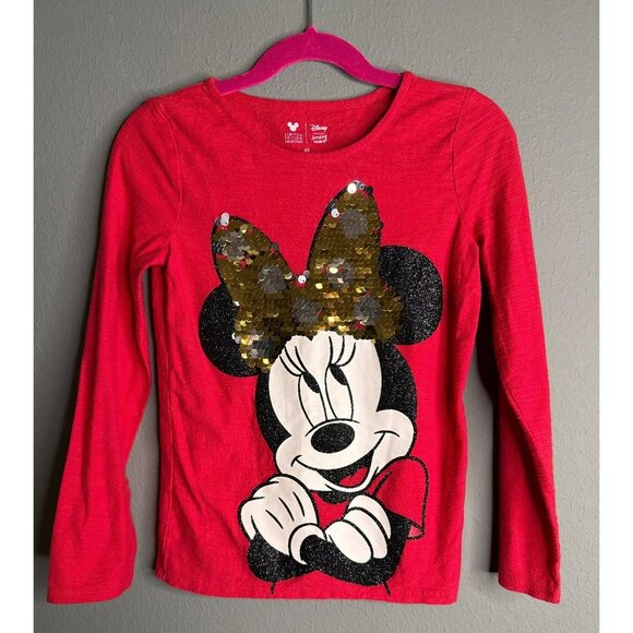Jumping Beans Girls Minnie Mouse Flip Sequin Gold Silver LS Red Shirt 6X - Picture 1 of 4